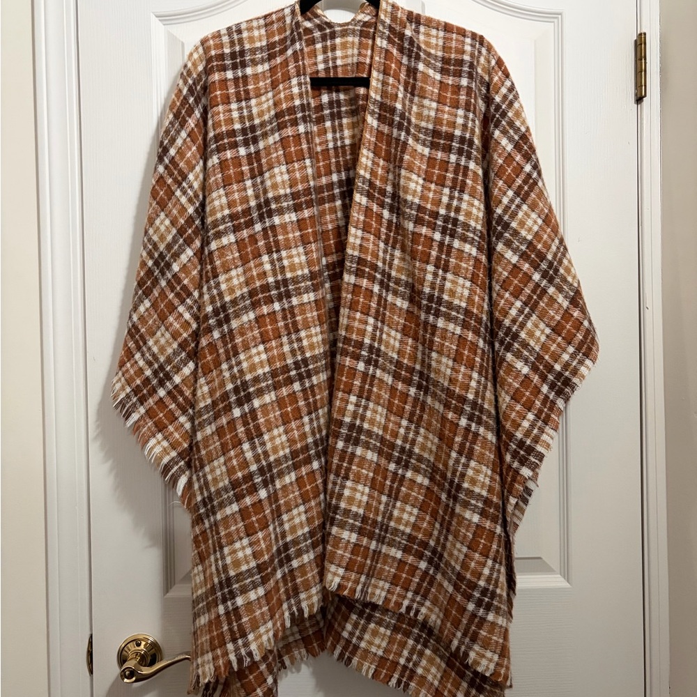 Old Navy Plaid Cape in Brown and Tan